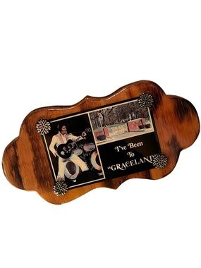 Vintage Elvis Presley Graceland Souvenir Plaque 1970s Wood Wall Art Decor